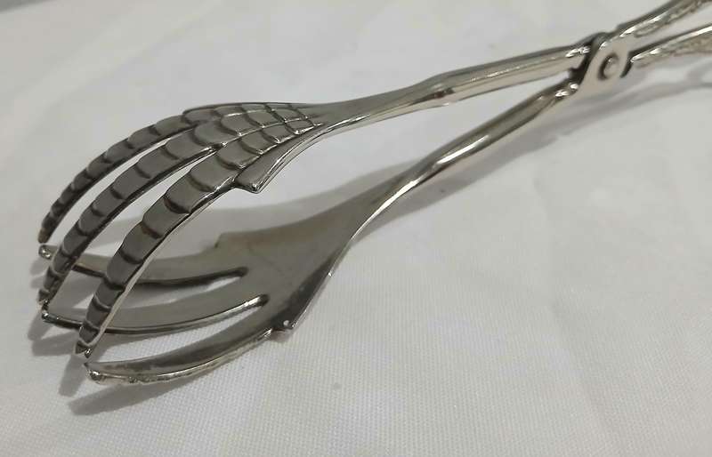Vintage EP Zinc Bird Claw Tongs | Ornate Handles | 23cm Serving Utensil