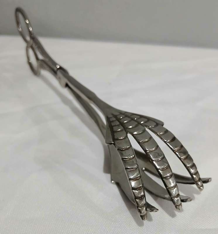 Vintage EP Zinc Bird Claw Tongs | Ornate Handles | 23cm Serving Utensil