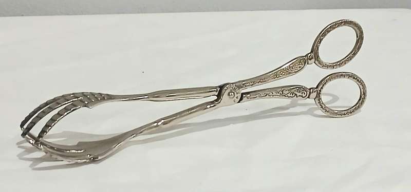 Vintage EP Zinc Bird Claw Tongs | Ornate Handles | 23cm Serving Utensil