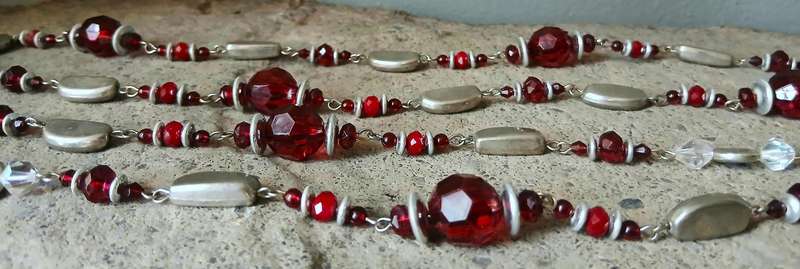 Vintage Extra Long Ruby Red Crystal Necklace | AB Accent & Silver-Tone Beads | Drama & Sparkle