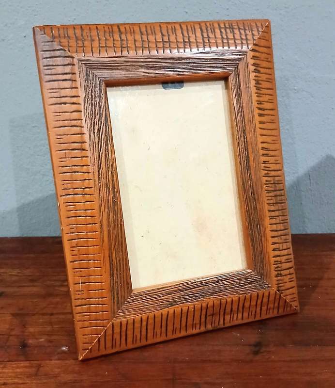 Vintage Hand-Carved Wooden Standing Frame | Natural Grain & Linear Detail,,,