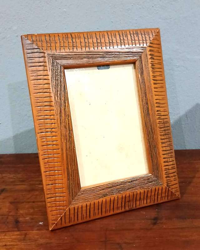 Vintage Hand-Carved Wooden Standing Frame | Natural Grain & Linear Detail,,,