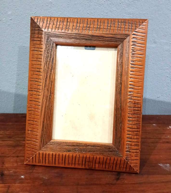 Vintage Hand-Carved Wooden Standing Frame | Natural Grain & Linear Detail,,,
