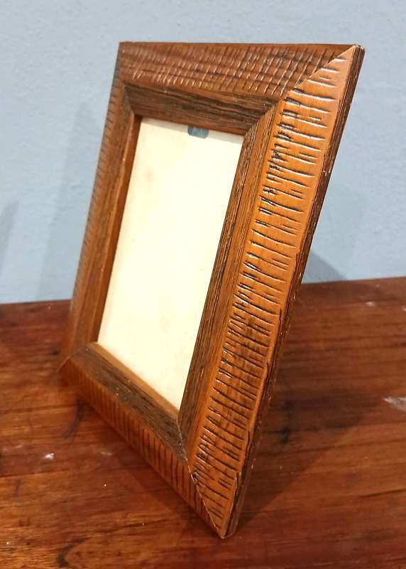 Vintage Hand-Carved Wooden Standing Frame | Natural Grain & Linear Detail,,,