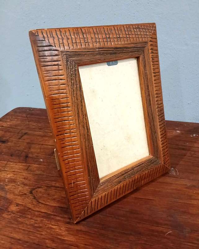 Vintage Hand-Carved Wooden Standing Frame | Natural Grain & Linear Detail,,,