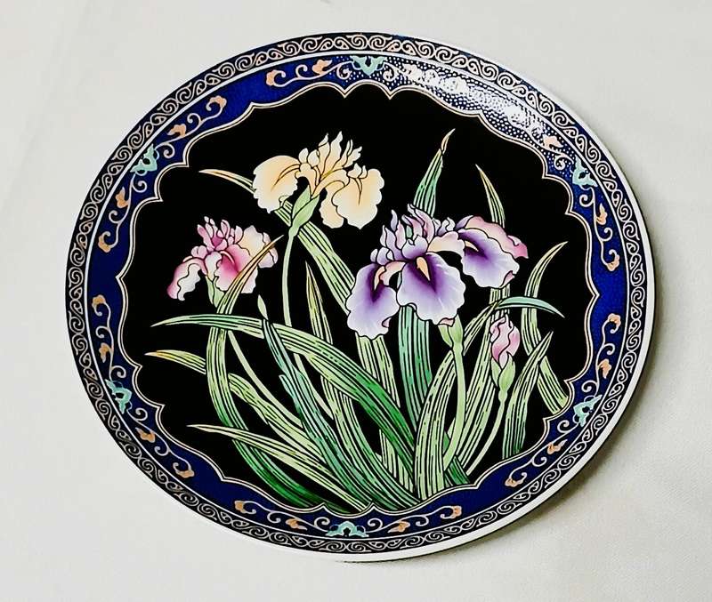 Vintage Imperial Hokkaido Imari Plate | Japanese Decorative Iris Motif | Cobalt & Gold Trim Display