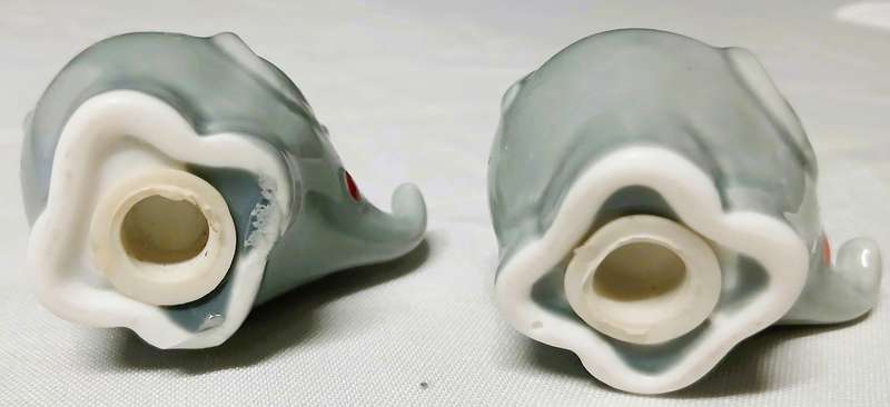 Vintage Kissing Elephant Salt & Pepper Shakers | Mid-Century Japan Style Ceramic | Orange & Blue Hat