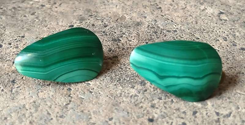 Vintage Malachite Clip-On Earrings | Polished Green Gemstone | Gold-Tone Backs