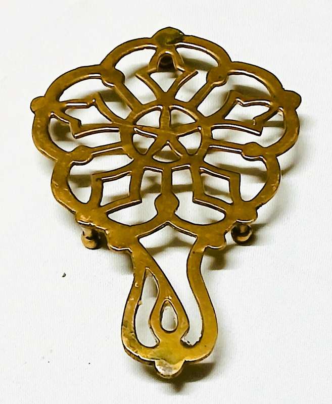 Vintage Ornate Brass Trivet | Footed Hot Plate Stand with Floral Scrollwork | Vintage Kitchen Decor