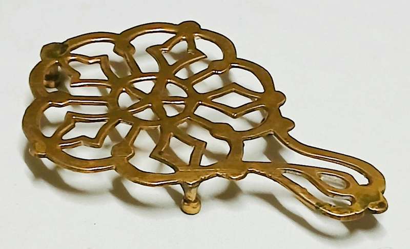 Vintage Ornate Brass Trivet | Footed Hot Plate Stand with Floral Scrollwork | Vintage Kitchen Decor