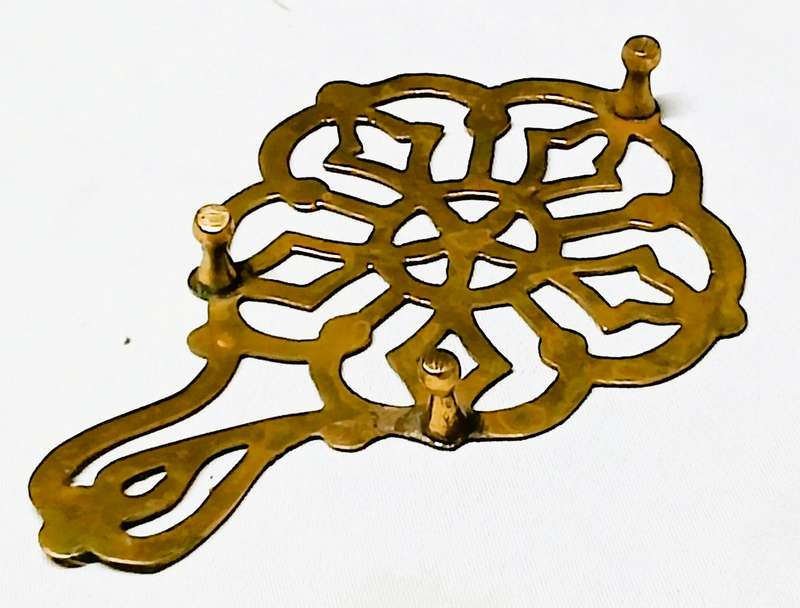 Vintage Ornate Brass Trivet | Footed Hot Plate Stand with Floral Scrollwork | Vintage Kitchen Decor