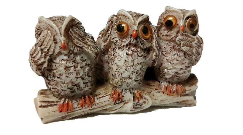 Vintage See No Evil Owl Trio Ornament | 1980s Resin Figurine | Made in Taiwan Retro Decor