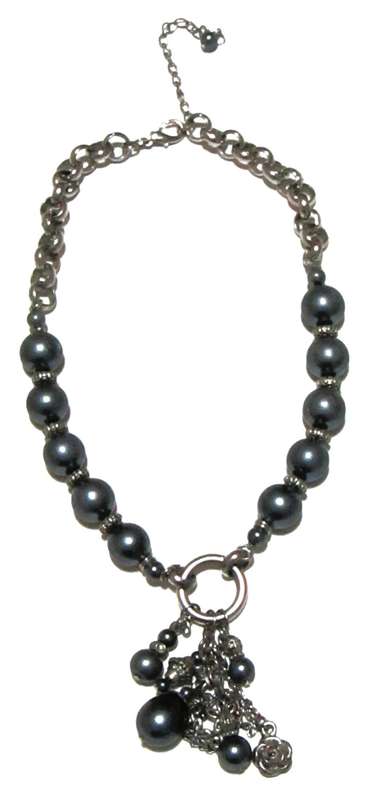 Vintage Silver-Tone Necklace | Lustrous Gray Beads & Cascading Pendant Charms