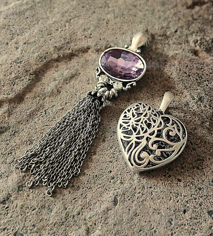 Vintage Silver-Tone Pendant Pair | Tassel Drop & Filigree Heart | Bold & Romantic Looks