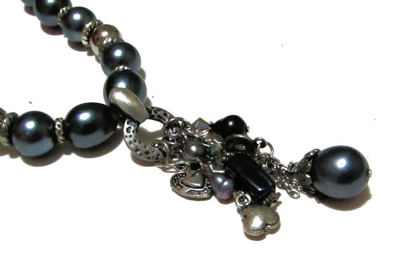 Vintage Silver-Tone & Metallic Gray Beaded Necklace | Removable Statement Pendant