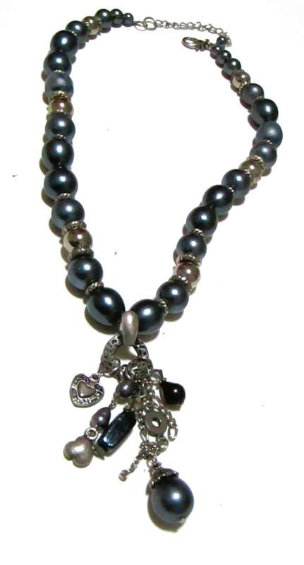 Vintage Silver-Tone & Metallic Gray Beaded Necklace | Removable Statement Pendant