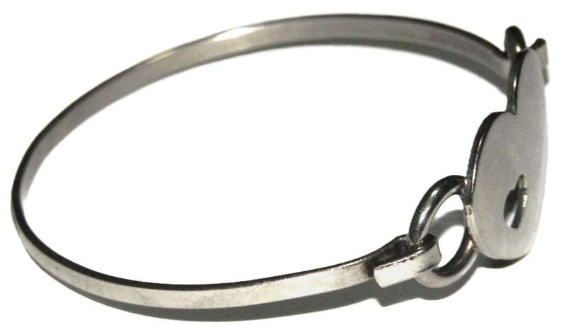 Vintage Stainless Steel Bangle | Pierced Heart Charm with Minimalist Mirror Finish