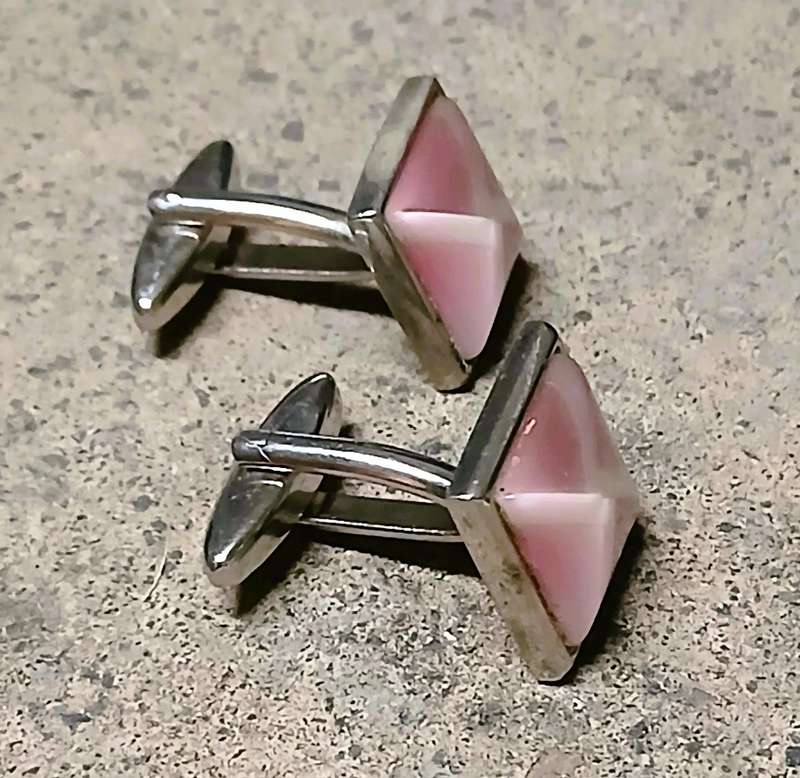 Vintage Thulian Pink Cufflinks by Elizabeth Parker UK | Silver-Tone | In Cartier-Style Box
