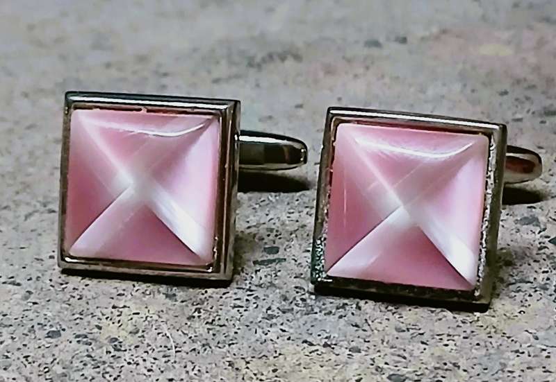Vintage Thulian Pink Cufflinks by Elizabeth Parker UK | Silver-Tone | In Cartier-Style Box