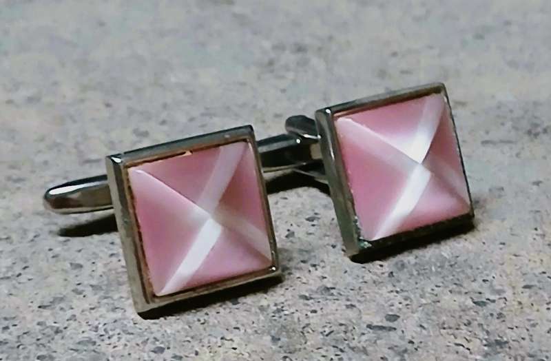 Vintage Thulian Pink Cufflinks by Elizabeth Parker UK | Silver-Tone | In Cartier-Style Box