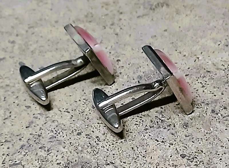 Vintage Thulian Pink Cufflinks by Elizabeth Parker UK | Silver-Tone | In Cartier-Style Box