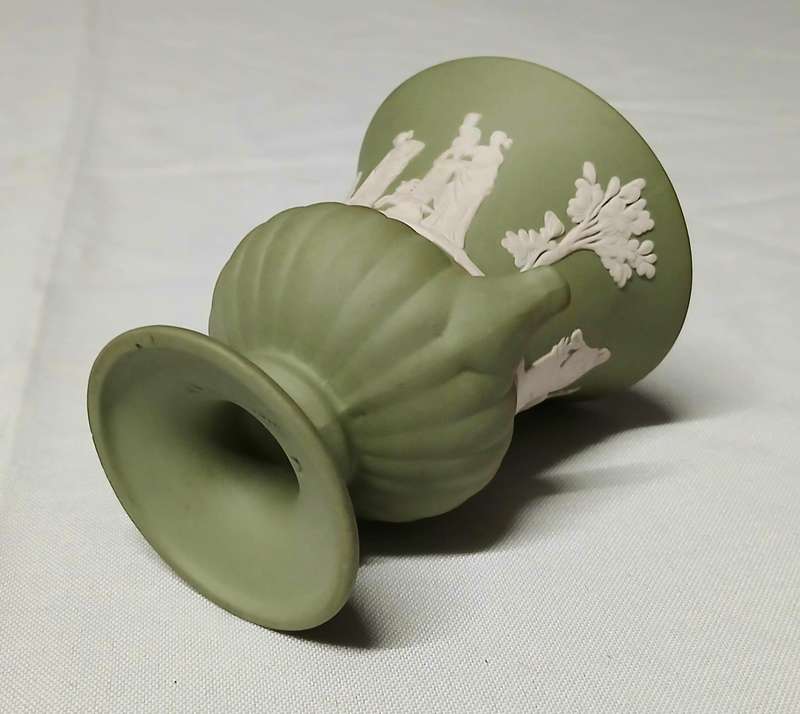 Vintage Wedgwood Jasperware Miniature Urn | Sage Green Neoclassical Vase Made in England (8.5cm)