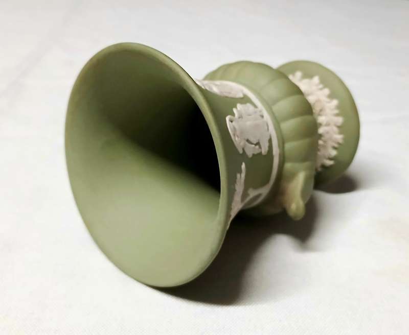 Vintage Wedgwood Jasperware Miniature Urn | Sage Green Neoclassical Vase Made in England (8.5cm)