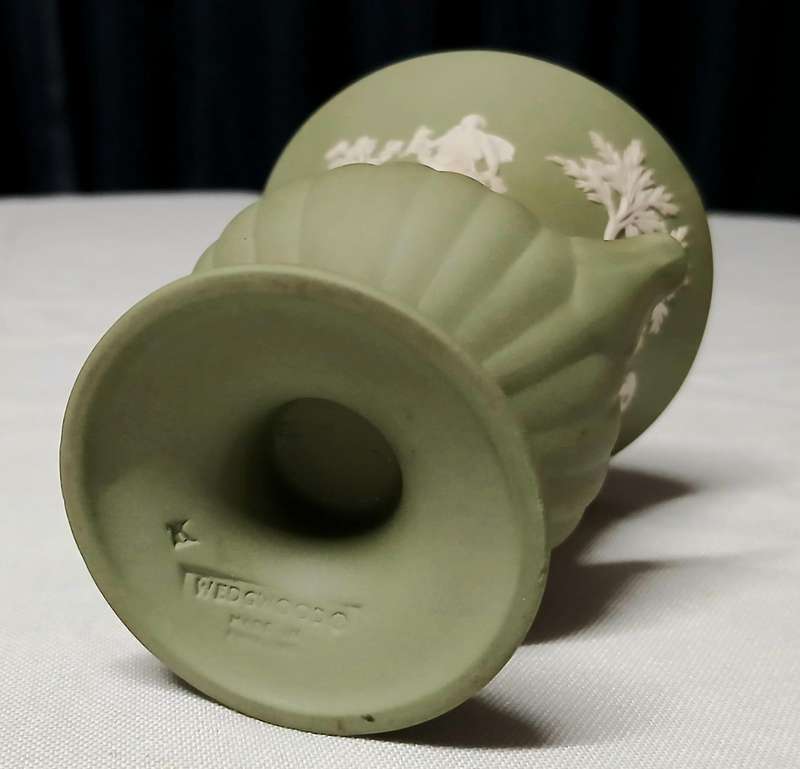 Vintage Wedgwood Jasperware Miniature Urn | Sage Green Neoclassical Vase Made in England (8.5cm)