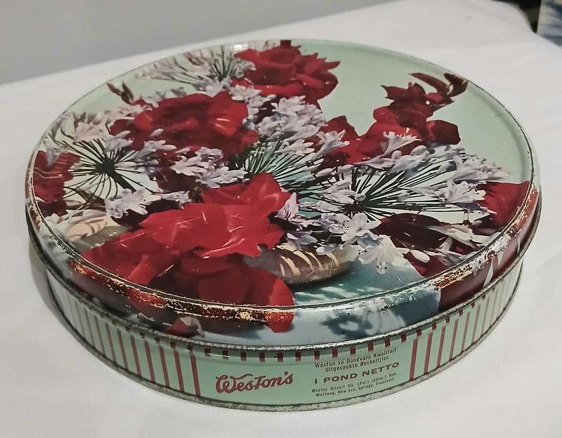 Vintage Weston's Assorted Biscuit Tin | Red Floral Design | 23.6cm Diameter