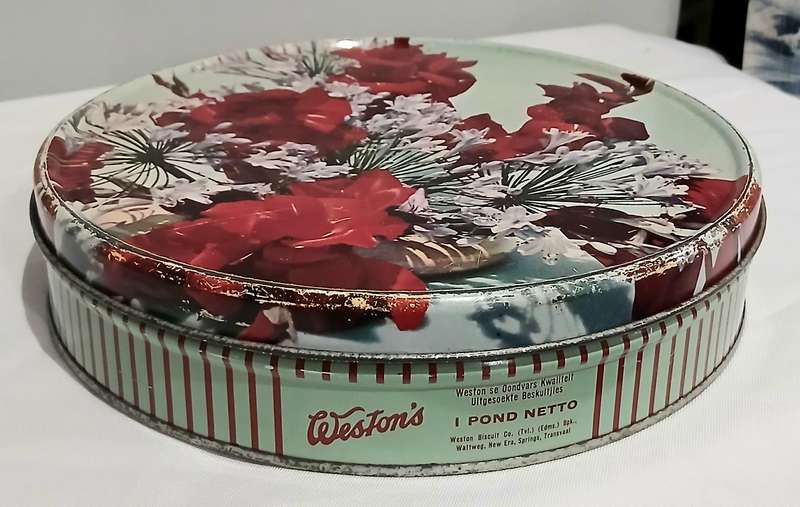 Vintage Weston's Assorted Biscuit Tin | Red Floral Design | 23.6cm Diameter