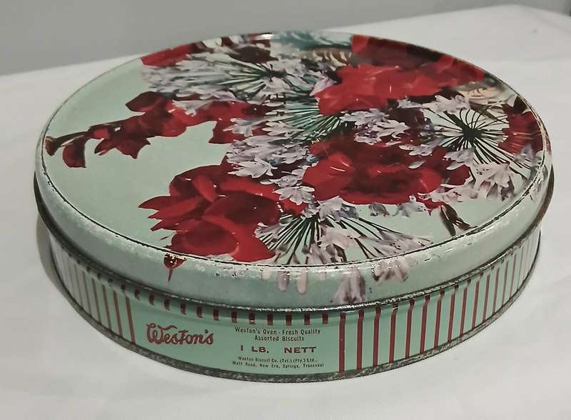 Vintage Weston's Assorted Biscuit Tin | Red Floral Design | 23.6cm Diameter