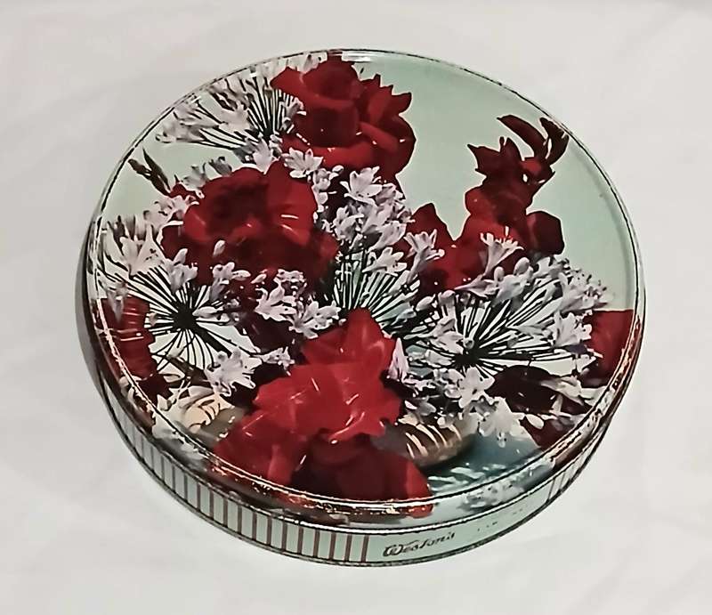 Vintage Weston's Assorted Biscuit Tin | Red Floral Design | 23.6cm Diameter
