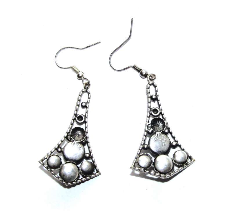Vintage silver tone drop earrings with faux turquoise stone