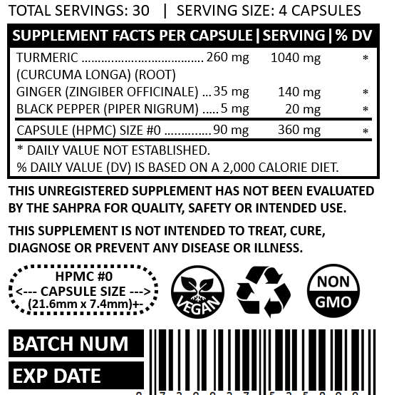 TURMERIC with GINGER + BLACK PEPPER CAPSULES (120)