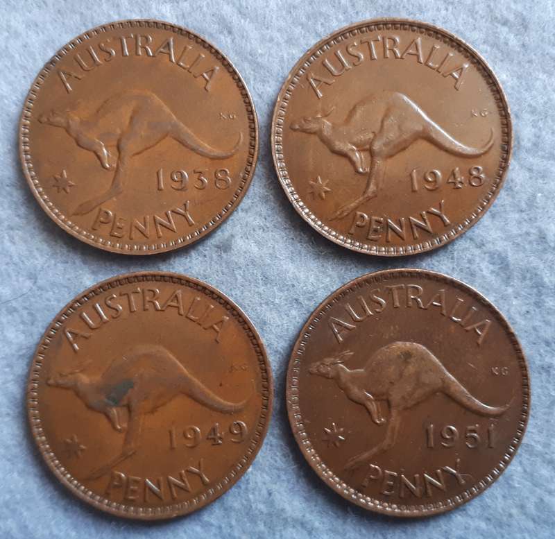 1938 + more Australia one penny's x4 : great condition