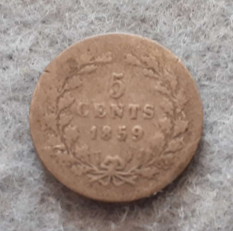 1859 NETHERLANDS 5 CENTS