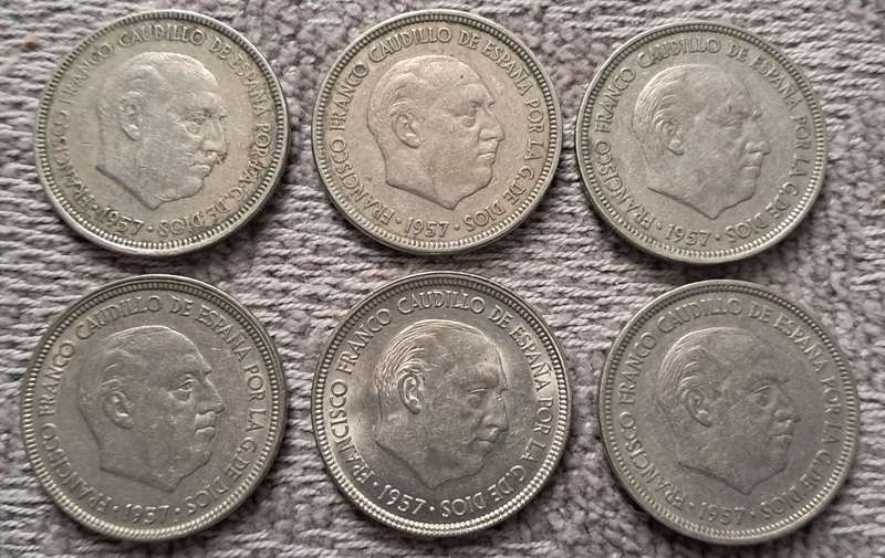 6 X SPAIN 5 PESETA :  DIFFERENT MINT DATES