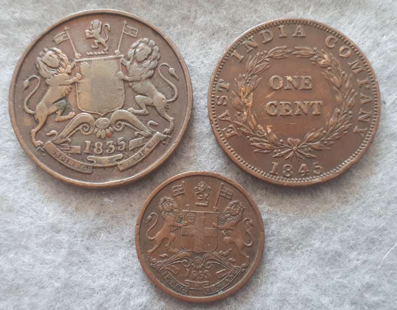 EAST INDIA COMPANY  : 3 COINS 1835 , 1845 & 1853