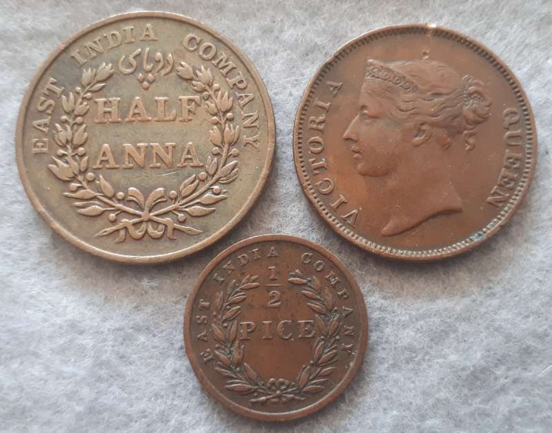 EAST INDIA COMPANY  : 3 COINS 1835 , 1845 & 1853