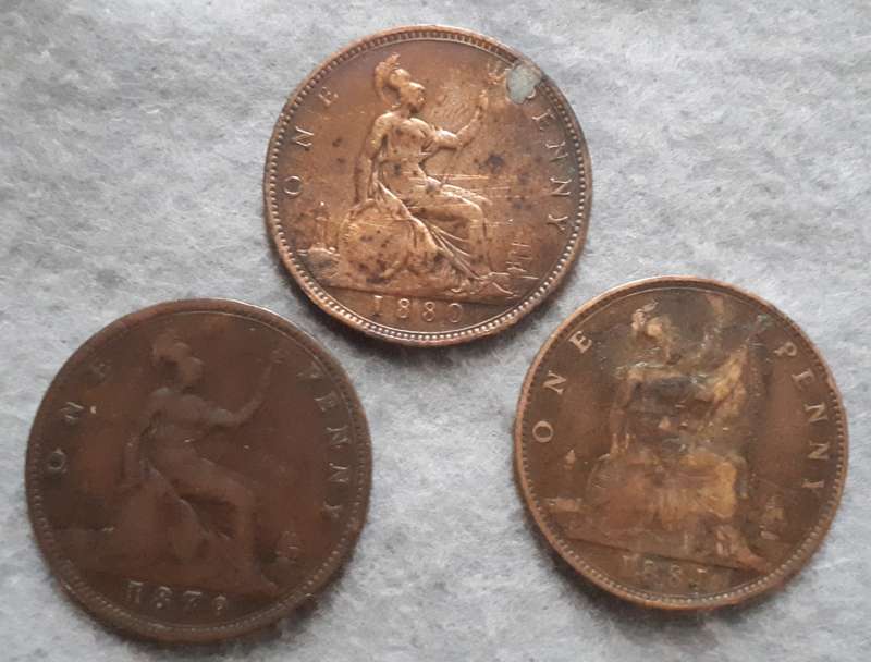 1879 + GREAT BRITAIN ONE PENNY TRIO