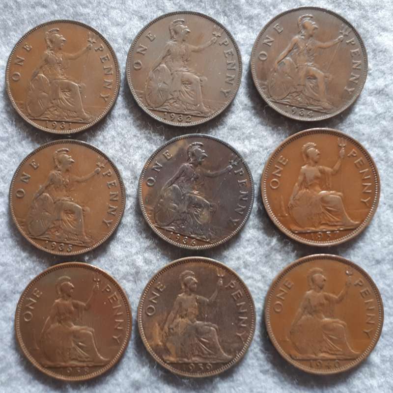 1931 - 1940 GREAT BRITAIN ONE PENNY COLLECTION