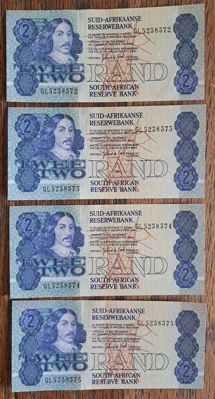 4 X RSA TWO RAND NOTES IN SEQUENCE