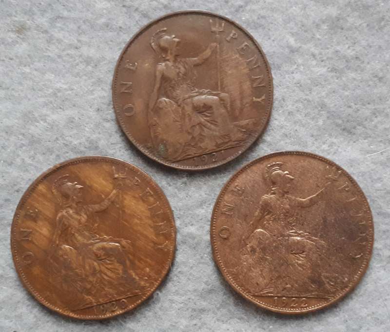 1920 - 1922 G.BRITAIN ONE PENNY TRIO