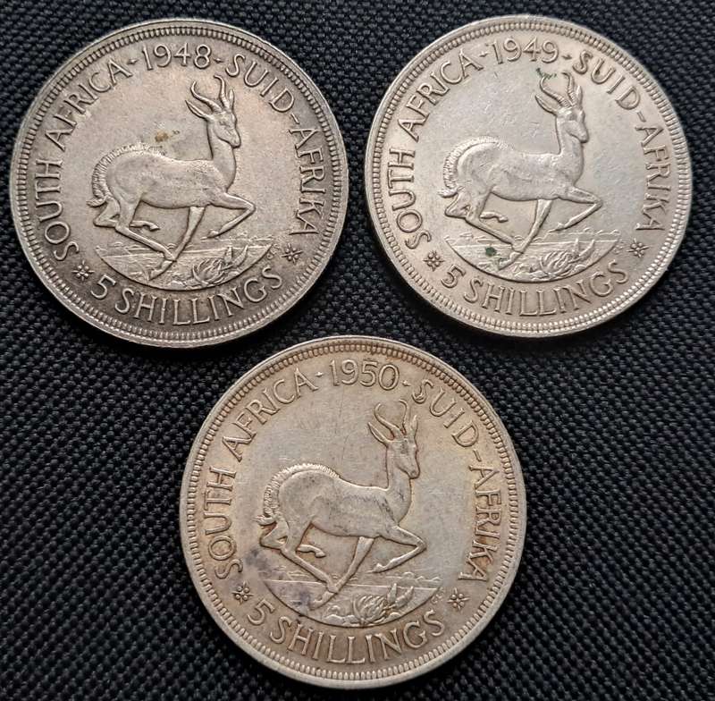1948 , 1948 & 1950  SAU 5 SHILLINGS