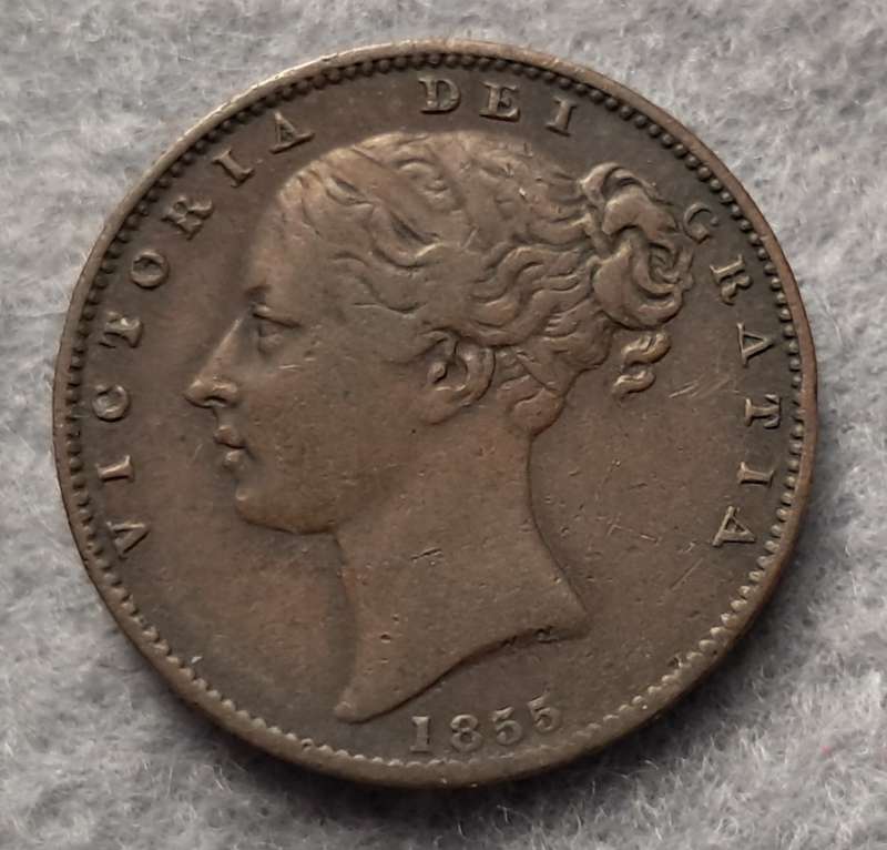 1855 GREAT BRITAIN FARTHING : INCUSED WW VARIETY