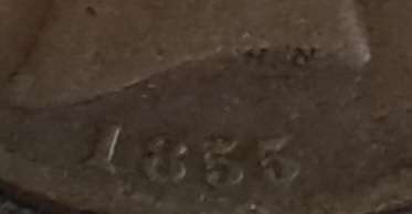 1855 GREAT BRITAIN FARTHING : INCUSED WW VARIETY