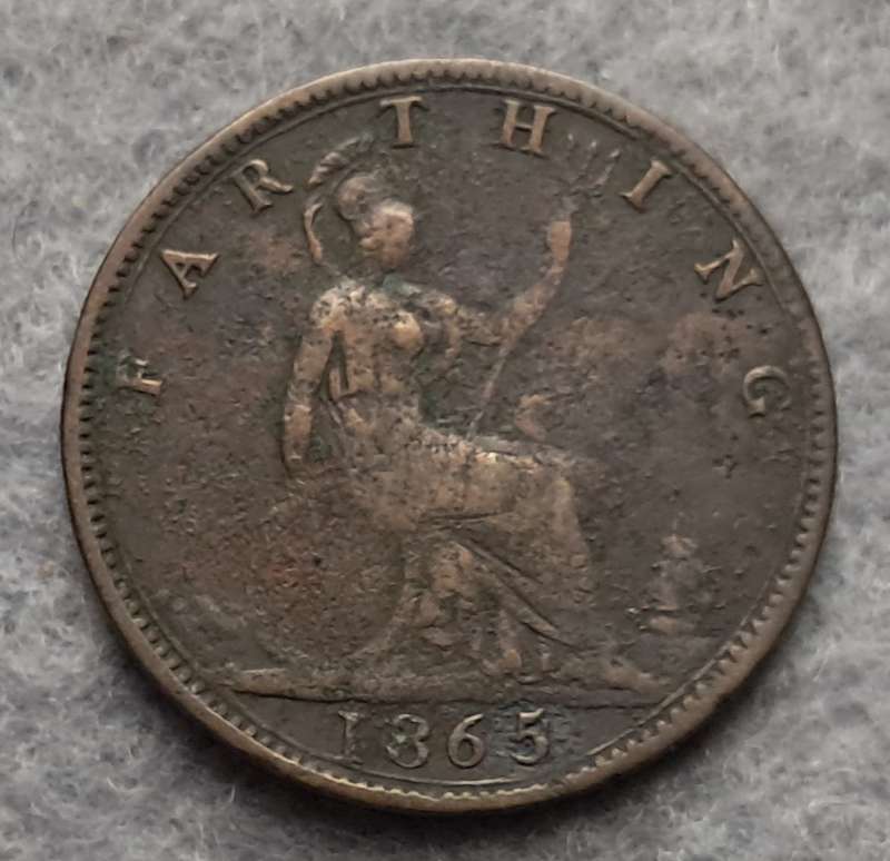 1865 GREAT BRITAIN FARTHING : VARIETY : 5 OVER 3