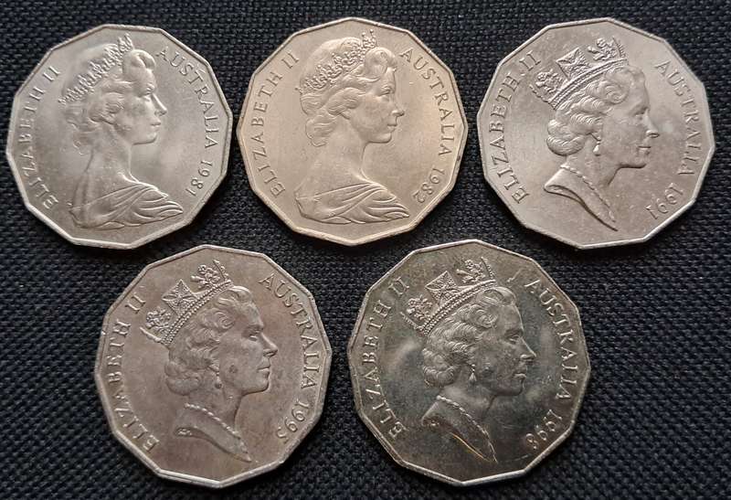5 X AUSTRALIA COMMEMORATIVE 50 CENT LOT