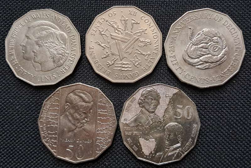 5 X AUSTRALIA COMMEMORATIVE 50 CENT LOT