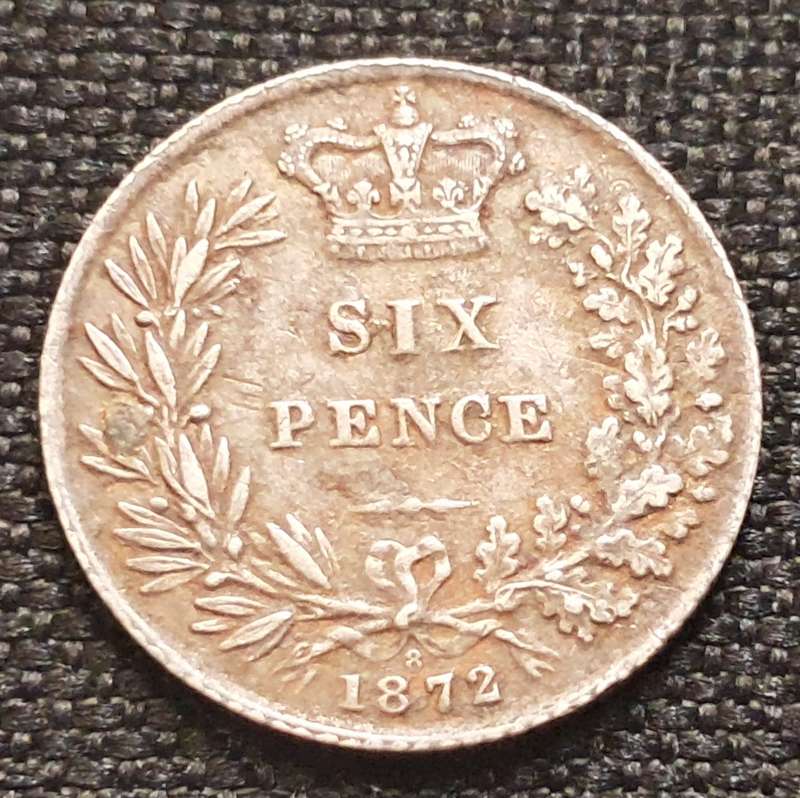1872 GREAT BRITAIN SIXPENCE : DIE NO.8